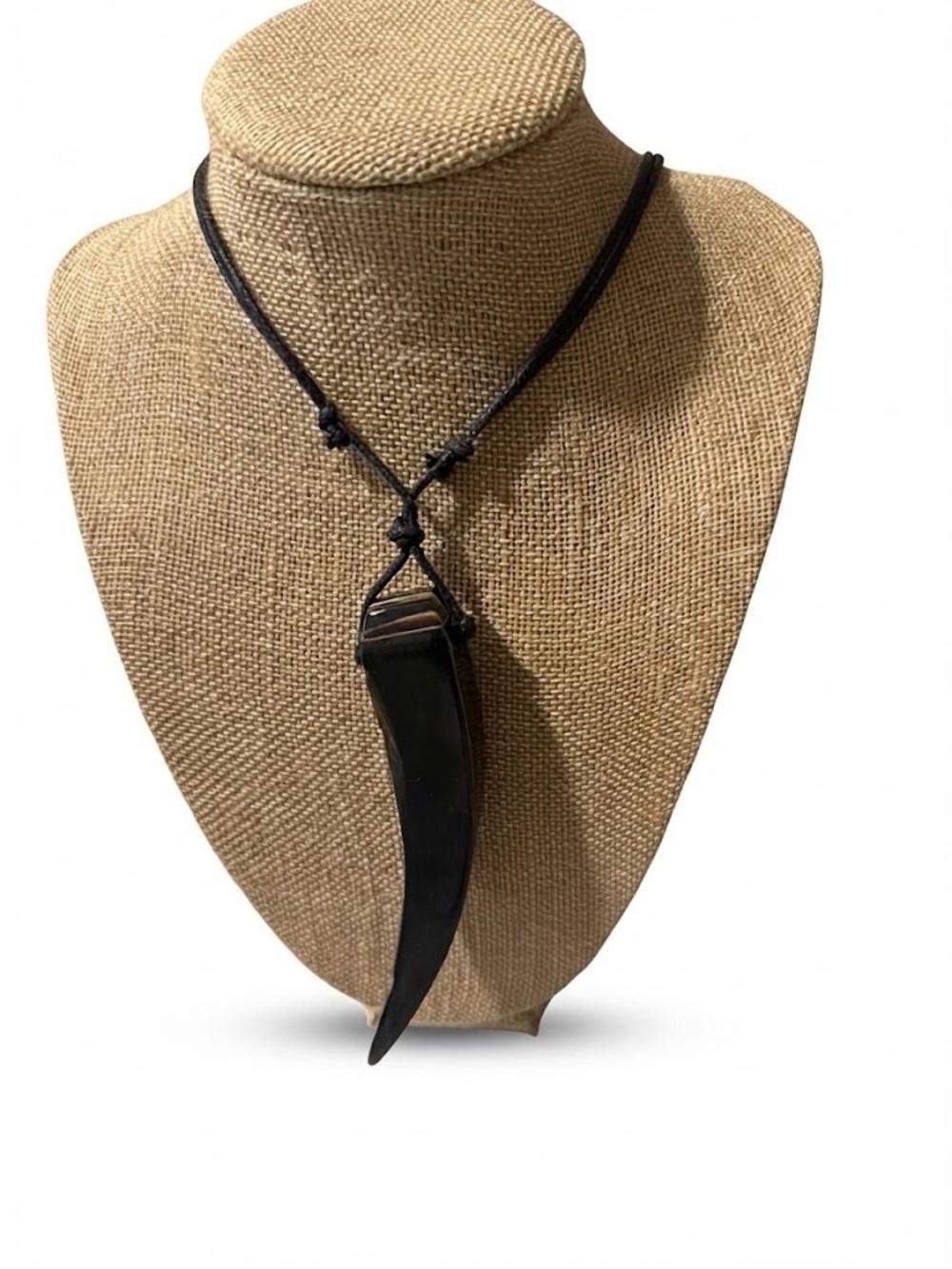 Black Horn Pendant Necklace for Women - Leather Cord Accent